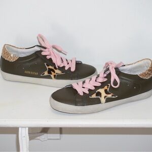 GOLDEN GOOSE SNEAKERS W9 OLIVE PINK LEOPARD STAR